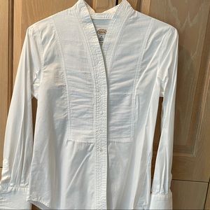 Talbots White Cotton Blouse with Pintuck Pleat Bib Front Size 10
